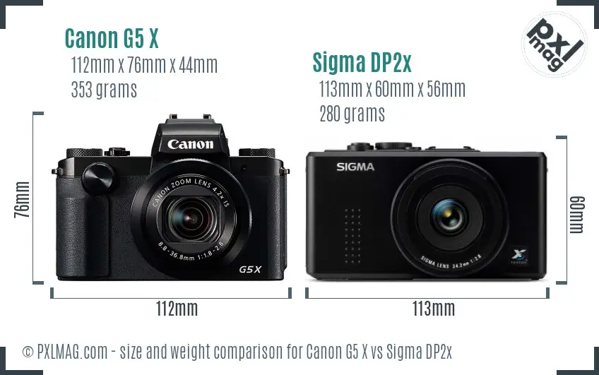 Canon G5 X vs Sigma DP2x size comparison