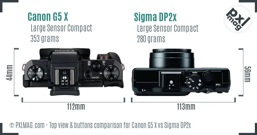 Canon G5 X vs Sigma DP2x top view buttons comparison