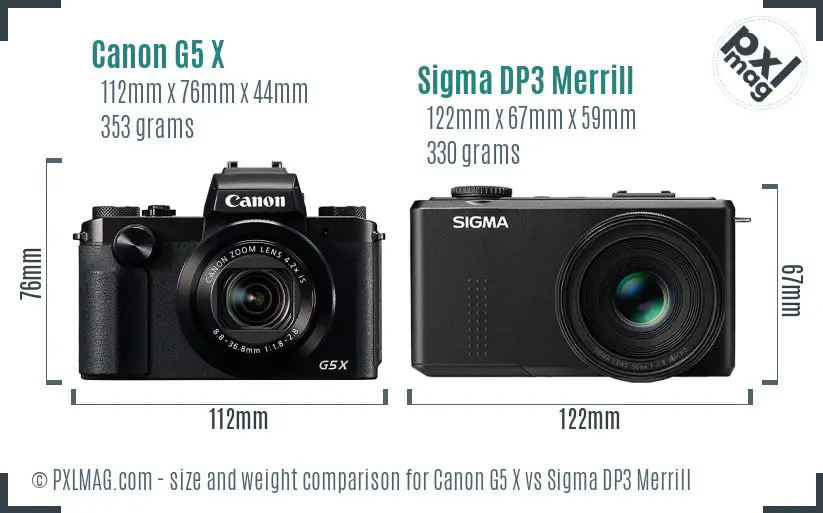 Canon G5 X vs Sigma DP3 Merrill size comparison