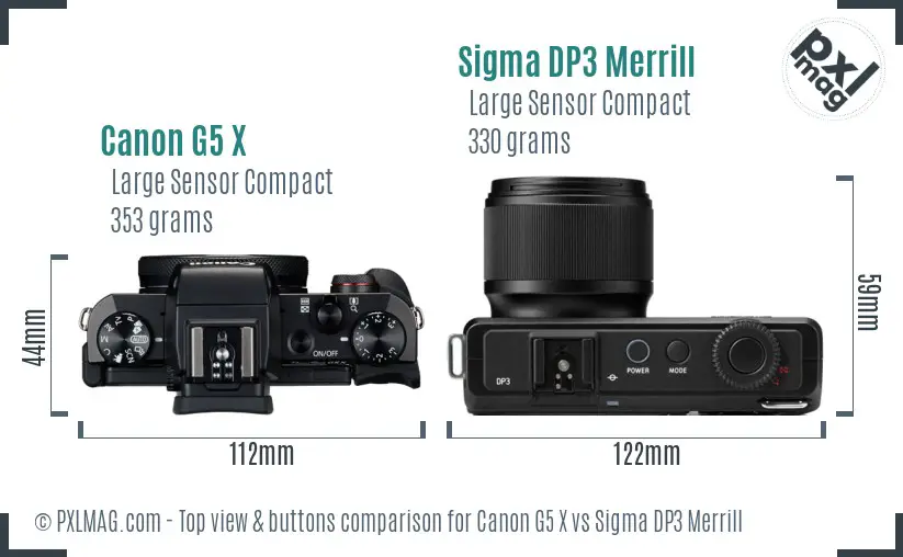 Canon G5 X vs Sigma DP3 Merrill top view buttons comparison