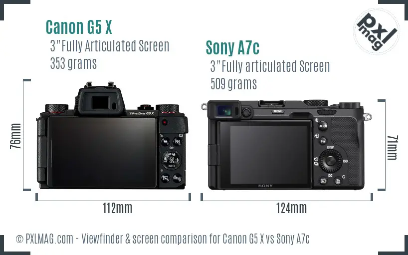 Canon G5 X vs Sony A7c Screen and Viewfinder comparison