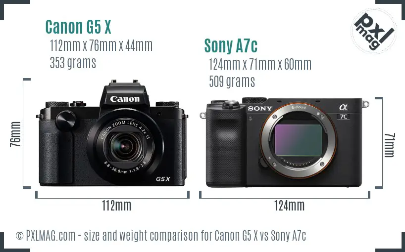 Canon G5 X vs Sony A7c size comparison