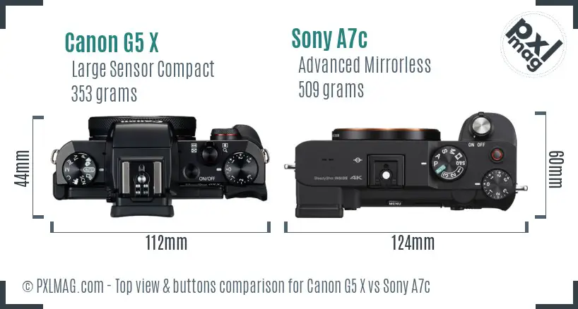 Canon G5 X vs Sony A7c top view buttons comparison