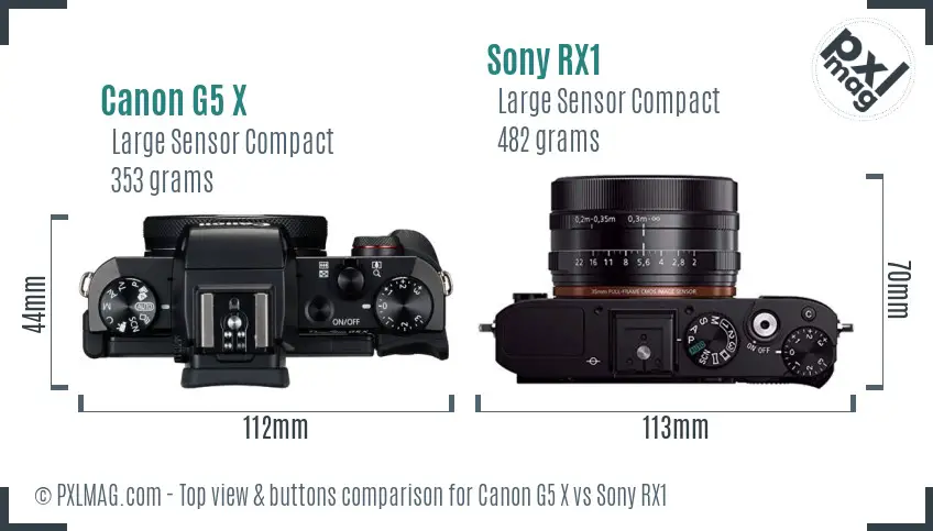 Canon G5 X vs Sony RX1 top view buttons comparison