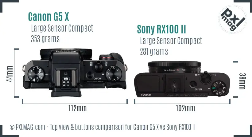 Canon G5 X vs Sony RX100 II top view buttons comparison