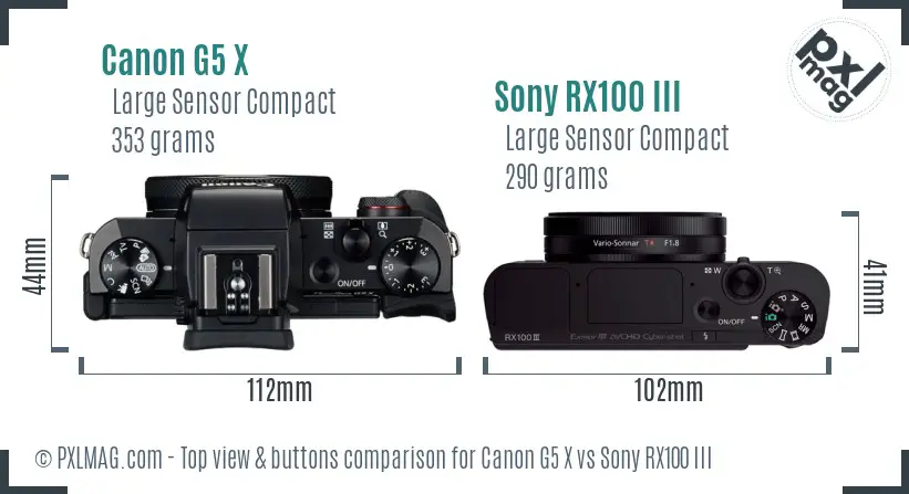 Canon G5 X vs Sony RX100 III top view buttons comparison