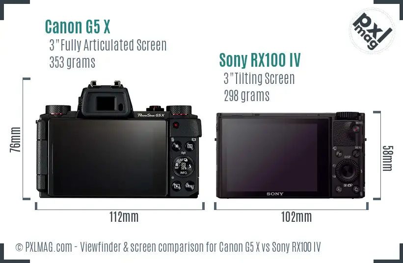 Canon G5 X vs Sony RX100 IV Screen and Viewfinder comparison