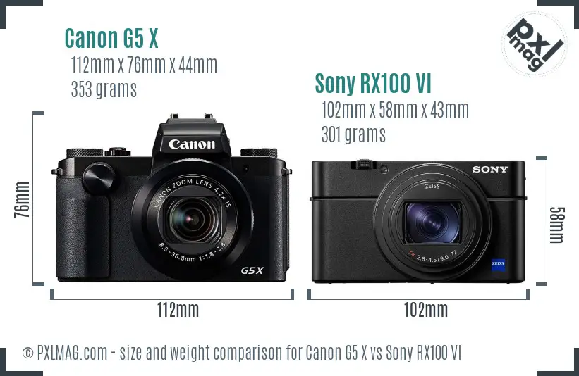 Canon G5 X vs Sony RX100 VI size comparison