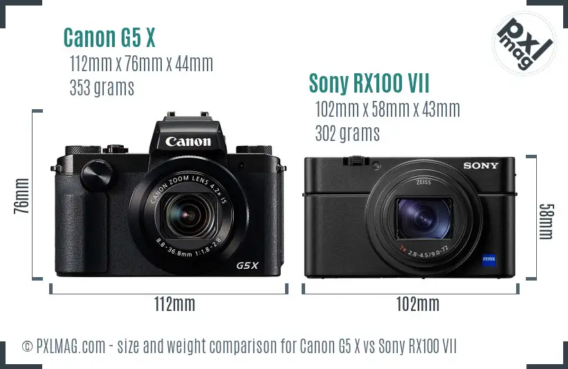Canon G5 X vs Sony RX100 VII size comparison