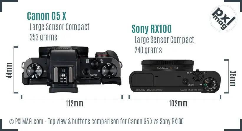 Canon G5 X vs Sony RX100 top view buttons comparison