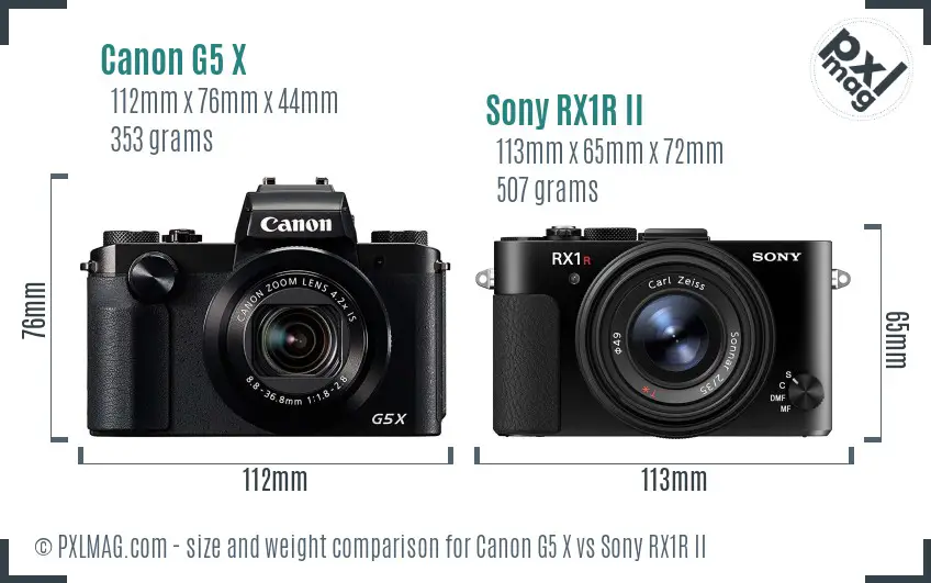 Canon G5 X vs Sony RX1R II size comparison