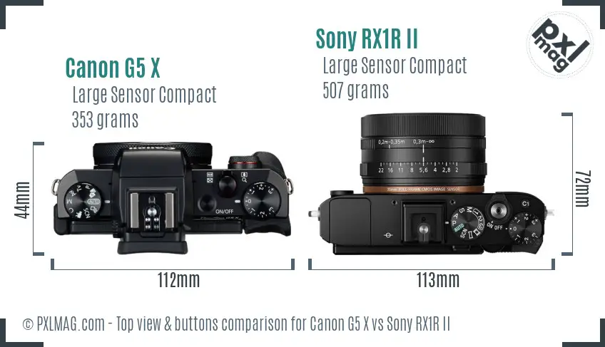 Canon G5 X vs Sony RX1R II top view buttons comparison