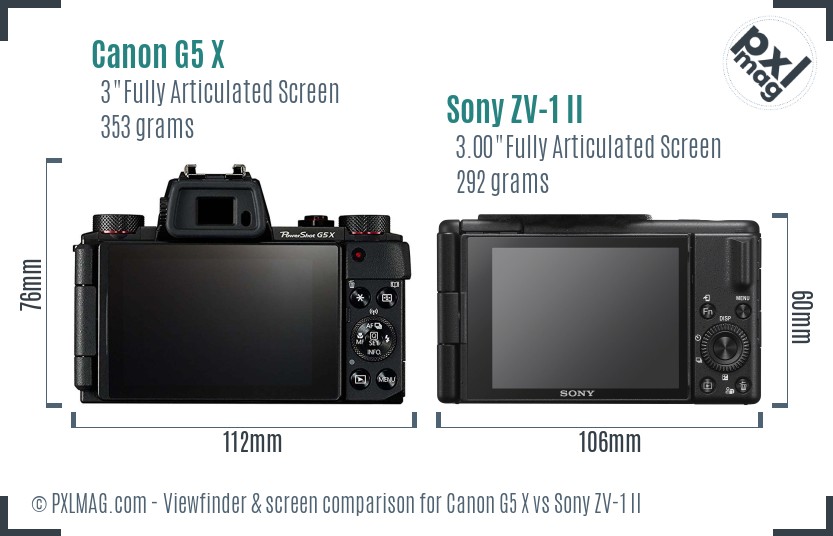 Canon G5 X vs Sony ZV-1 II Screen and Viewfinder comparison