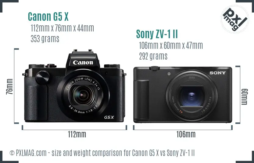 Canon G5 X vs Sony ZV-1 II size comparison