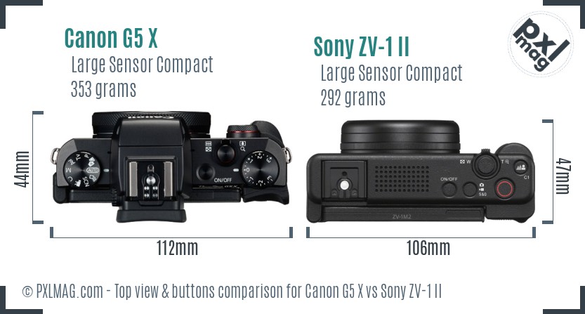 Canon G5 X vs Sony ZV-1 II top view buttons comparison