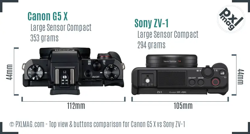 Canon G5 X vs Sony ZV-1 top view buttons comparison