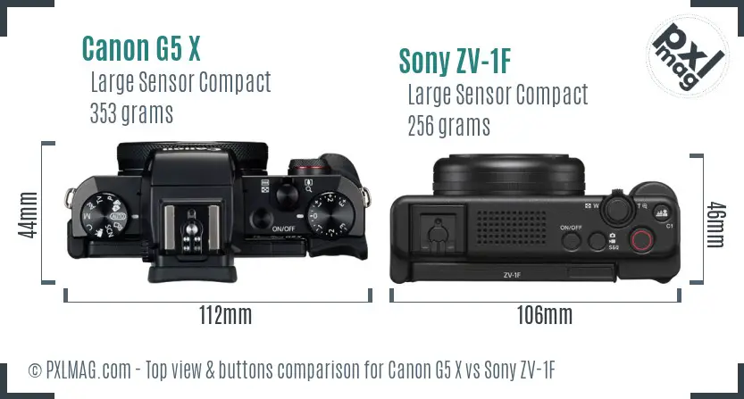Canon G5 X vs Sony ZV-1F top view buttons comparison