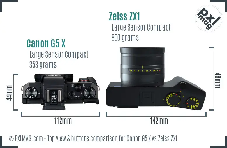 Canon G5 X vs Zeiss ZX1 top view buttons comparison