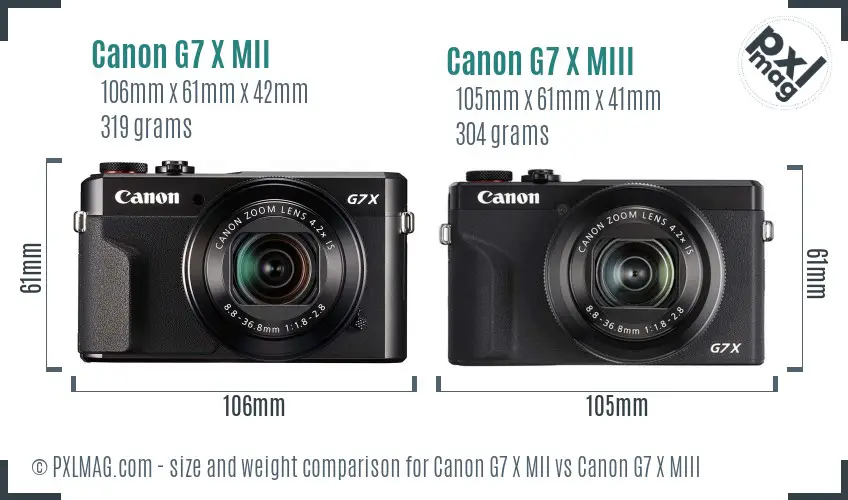 Canon G7 X MII vs Canon G7 X MIII size comparison