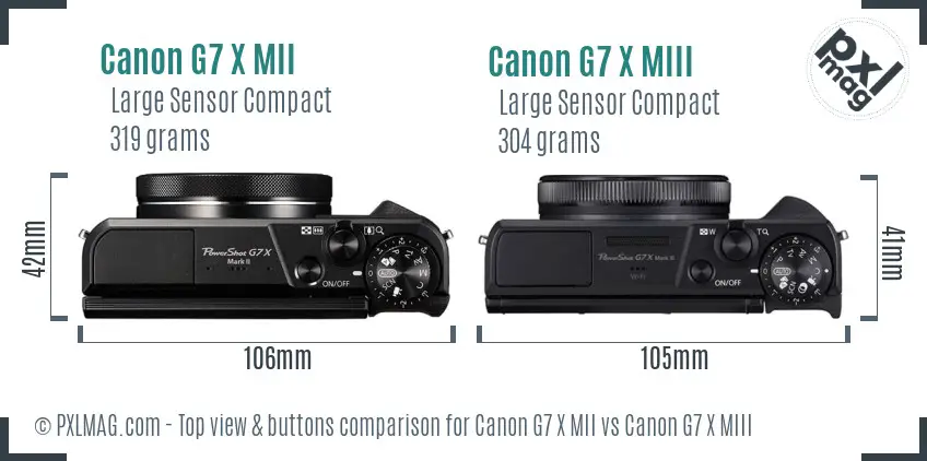 Canon G7 X MII vs Canon G7 X MIII top view buttons comparison