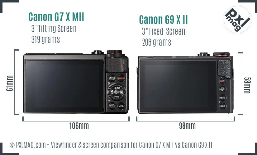 Canon G7 X MII vs Canon G9 X II Screen and Viewfinder comparison