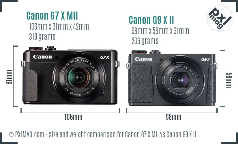 Canon G7 X MII vs Canon G9 X II size comparison