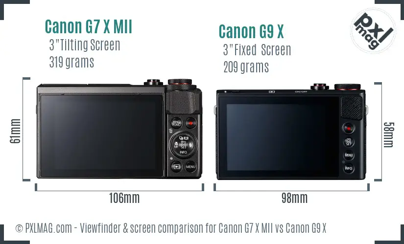 Canon G7 X MII vs Canon G9 X Screen and Viewfinder comparison