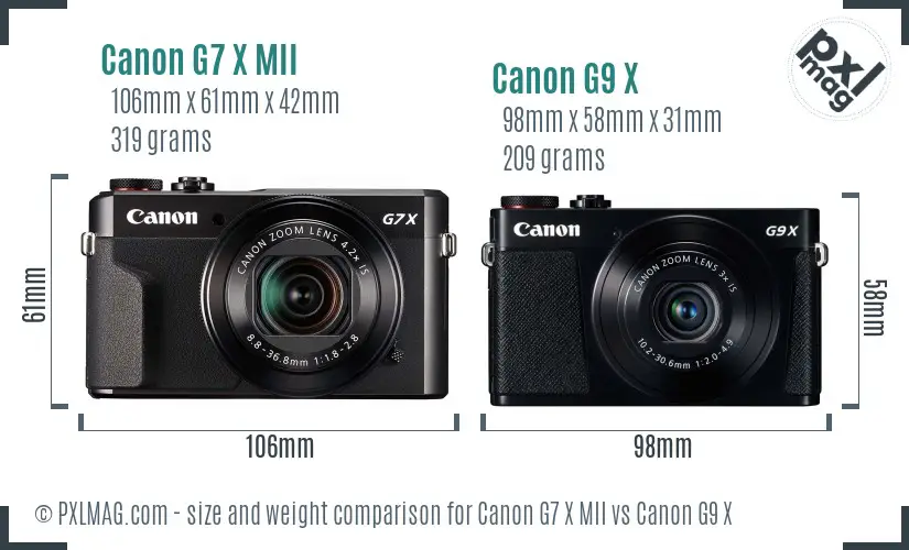 Canon G7 X MII vs Canon G9 X size comparison