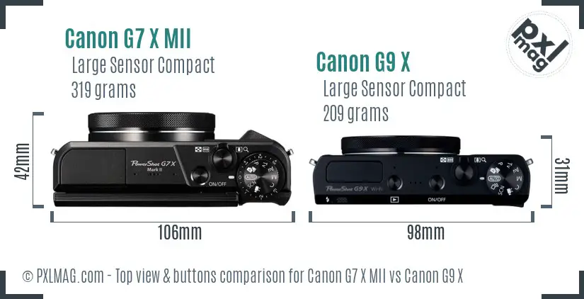 Canon G7 X MII vs Canon G9 X top view buttons comparison