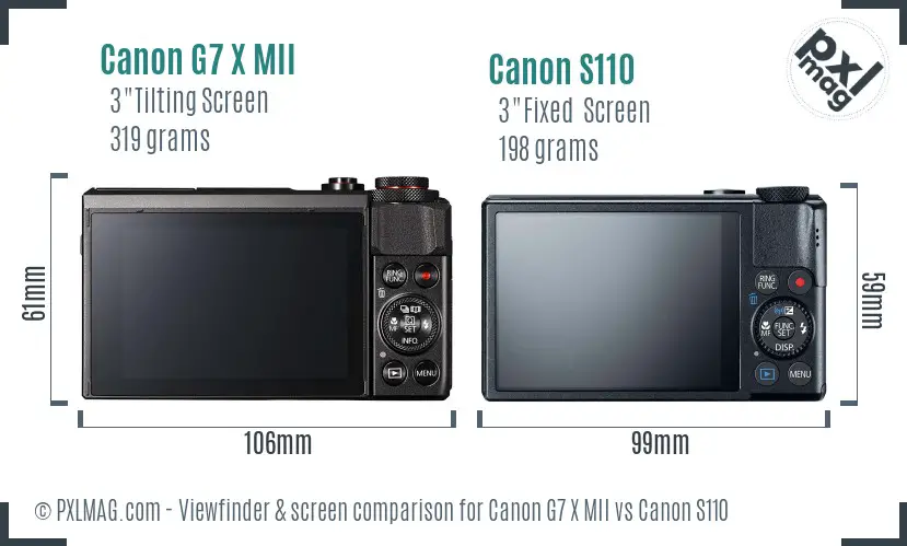 Canon G7 X MII vs Canon S110 Screen and Viewfinder comparison
