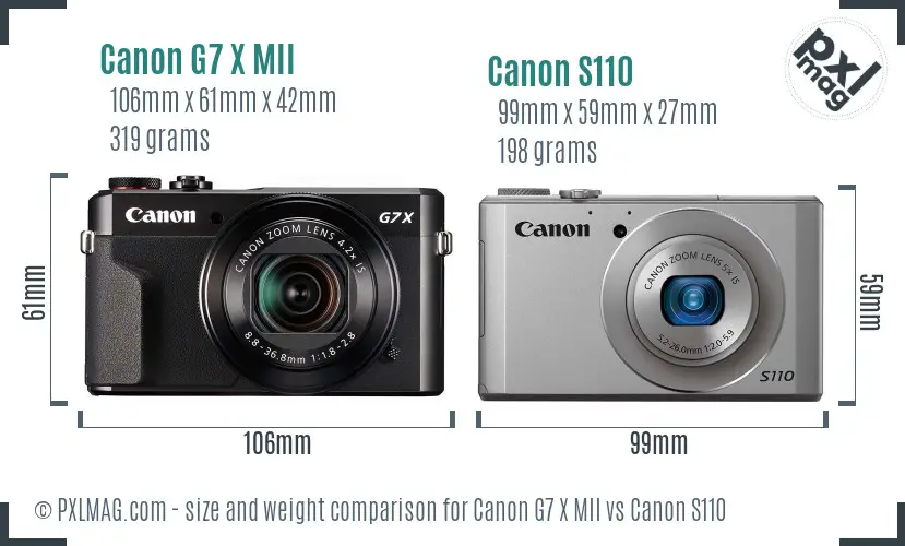 Canon G7 X MII vs Canon S110 size comparison