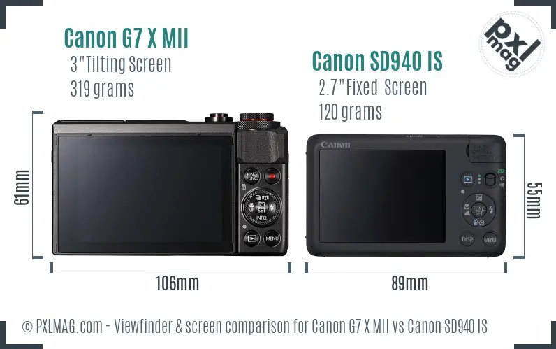 Canon G7 X MII vs Canon SD940 IS Screen and Viewfinder comparison