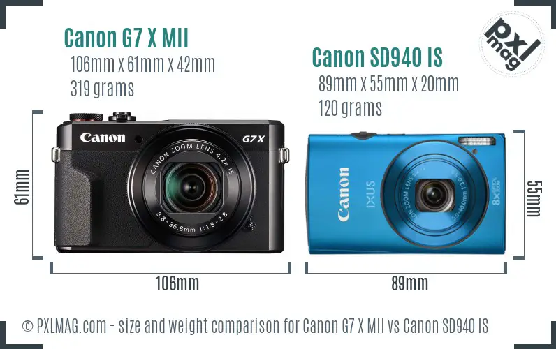 Canon G7 X MII vs Canon SD940 IS size comparison