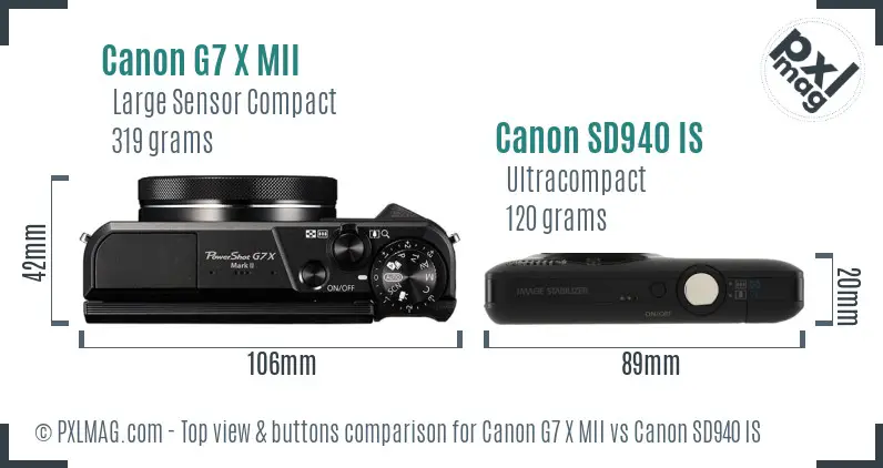 Canon G7 X MII vs Canon SD940 IS top view buttons comparison