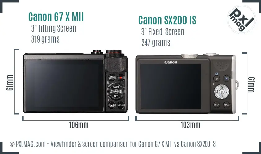 Canon G7 X MII vs Canon SX200 IS Screen and Viewfinder comparison