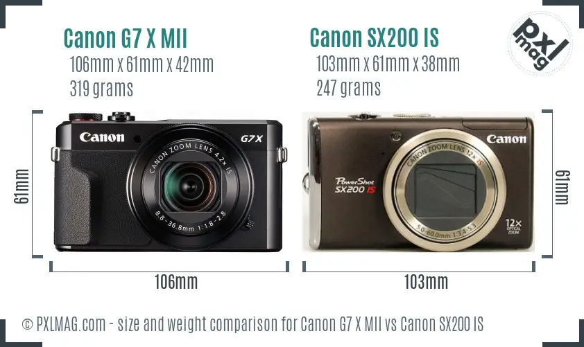 Canon G7 X MII vs Canon SX200 IS size comparison