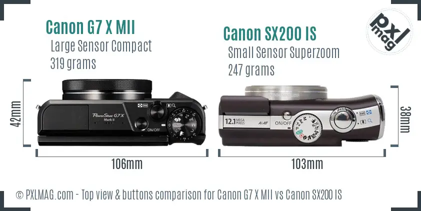 Canon G7 X MII vs Canon SX200 IS top view buttons comparison