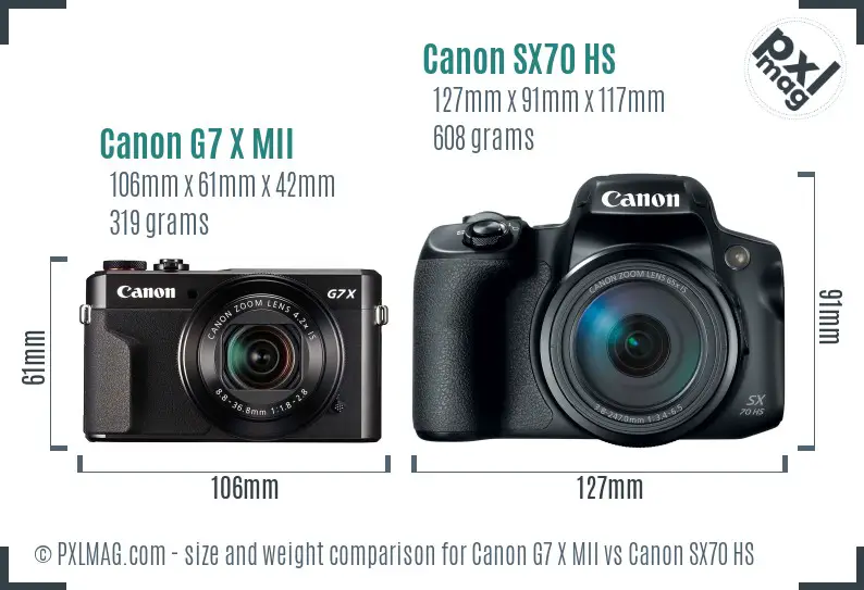 Canon G7 X MII vs Canon SX70 HS size comparison Canon G7 X MII vs Canon SX70 HS size comparison