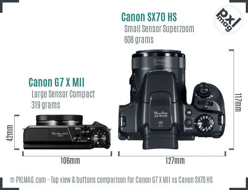 Canon G7 X MII vs Canon SX70 HS top view buttons comparison Canon G7 X MII vs Canon SX70 HS top view buttons comparison