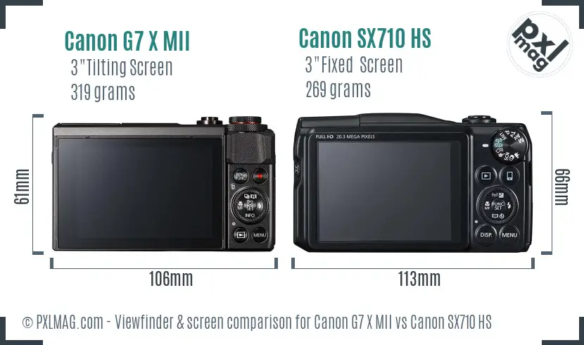 Canon G7 X MII vs Canon SX710 HS Screen and Viewfinder comparison