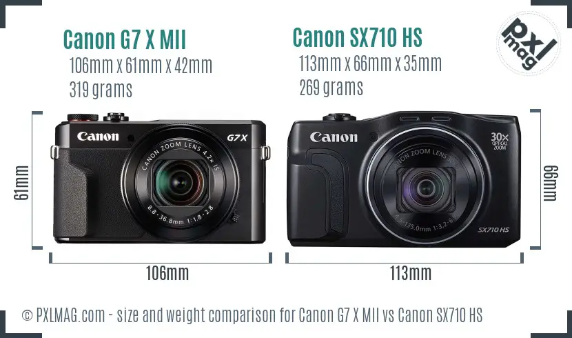 Canon G7 X MII vs Canon SX710 HS size comparison