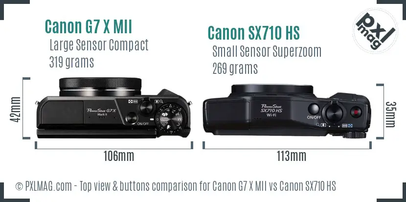 Canon G7 X MII vs Canon SX710 HS top view buttons comparison