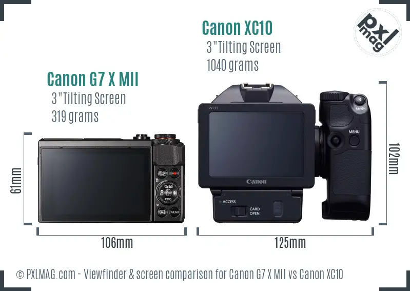 Canon G7 X MII vs Canon XC10 Screen and Viewfinder comparison