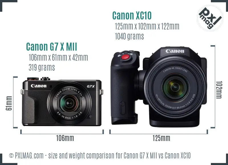 Canon G7 X MII vs Canon XC10 size comparison