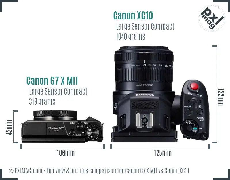 Canon G7 X MII vs Canon XC10 top view buttons comparison