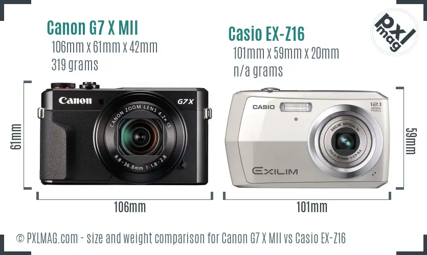 Canon G7 X MII vs Casio EX-Z16 size comparison