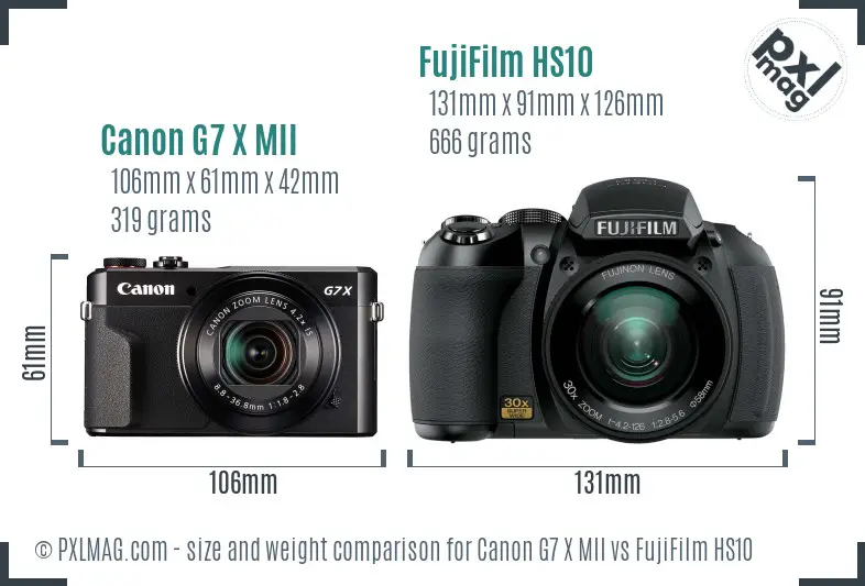Canon G7 X MII vs FujiFilm HS10 size comparison Canon G7 X MII vs FujiFilm HS10 size comparison