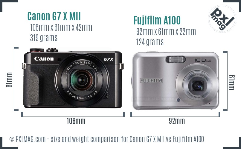 Canon G7 X MII vs Fujifilm A100 size comparison Canon G7 X MII vs Fujifilm A100 size comparison