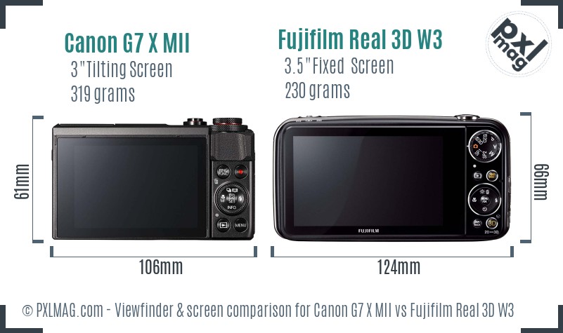 Canon G7 X MII vs Fujifilm Real 3D W3 Screen and Viewfinder comparison