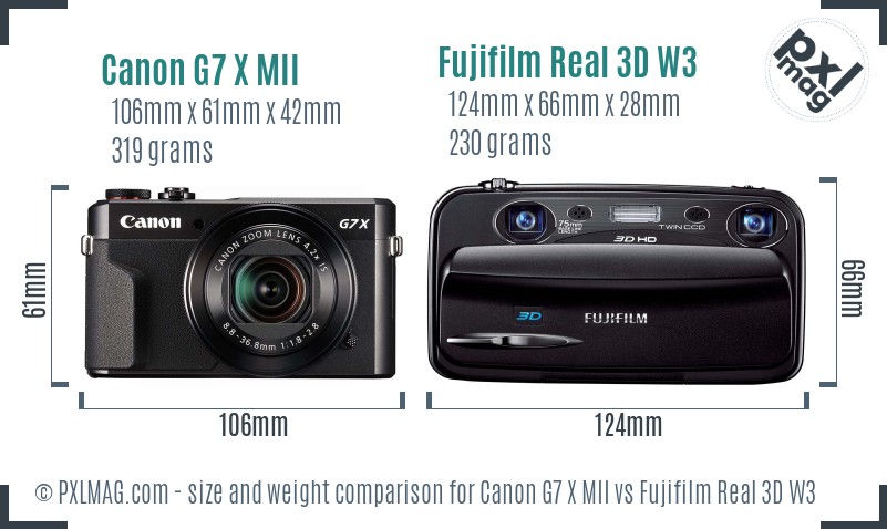 Canon G7 X MII vs Fujifilm Real 3D W3 size comparison Canon G7 X MII vs Fujifilm Real 3D W3 size comparison